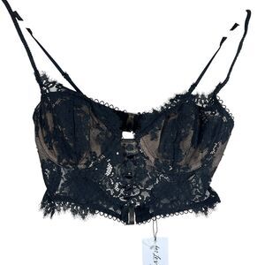 For Love & Lemons Black Faye Lace Underwire Bustier Bra Top XS NEW Sexy Gothic